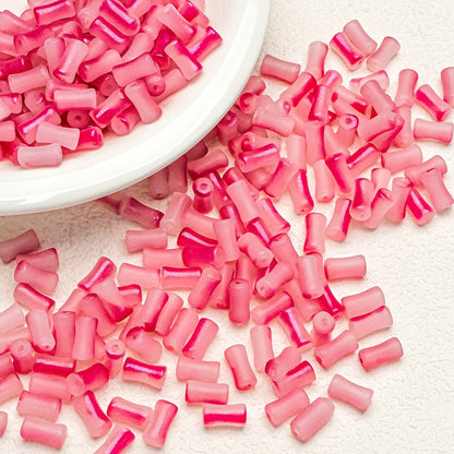 Bamboo Frosted Glass Beads 6x12mm Pastel Matte Finish 50pcs 7