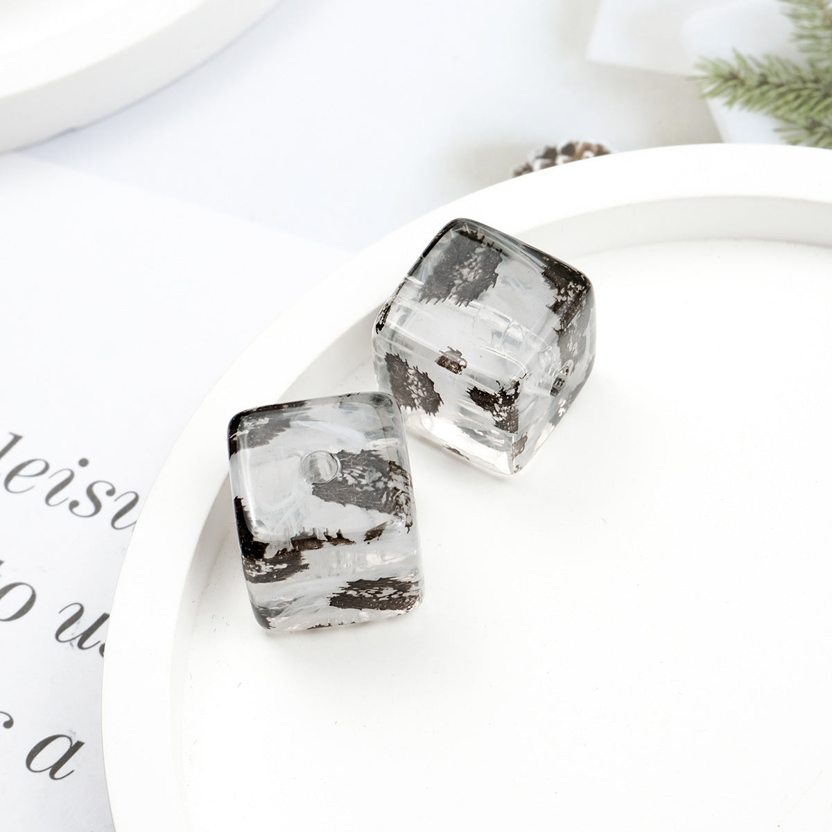 Transparent Square Acrylic Beads 16mm Ink Leopard Print 10pcs 6