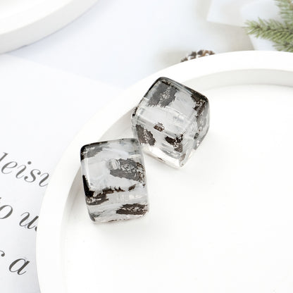 Transparent Square Acrylic Beads 16mm Ink Leopard Print 10pcs 6
