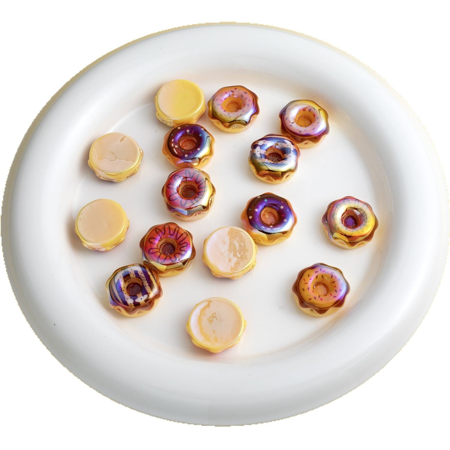 Plating Caramel-Glazed Donut Resin Beads 18mm 10pcs 5