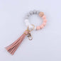 Octagonal Silicone Bead Wristlet Keychain Matte Beech Wood Tassel 9