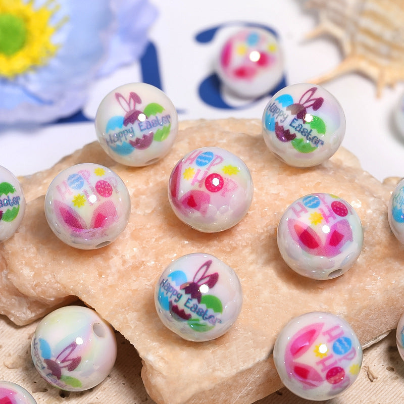 Plating Easter Series Printed Acrylic Beads 16mm Glossy Pastel 50pcs