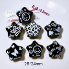 Embossed Star Acrylic Beads 26mm Black and White Tone 10pcs 2