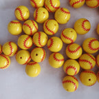 Sports Bubblegum Beads 20mm Yellow Baseball Print 10pcs