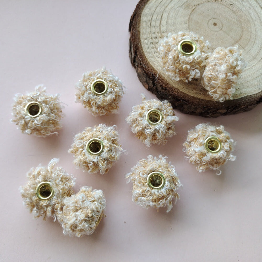 Fabric Fluffy Spacer Beads 15mm Two-Color Teddy 100pcs 11