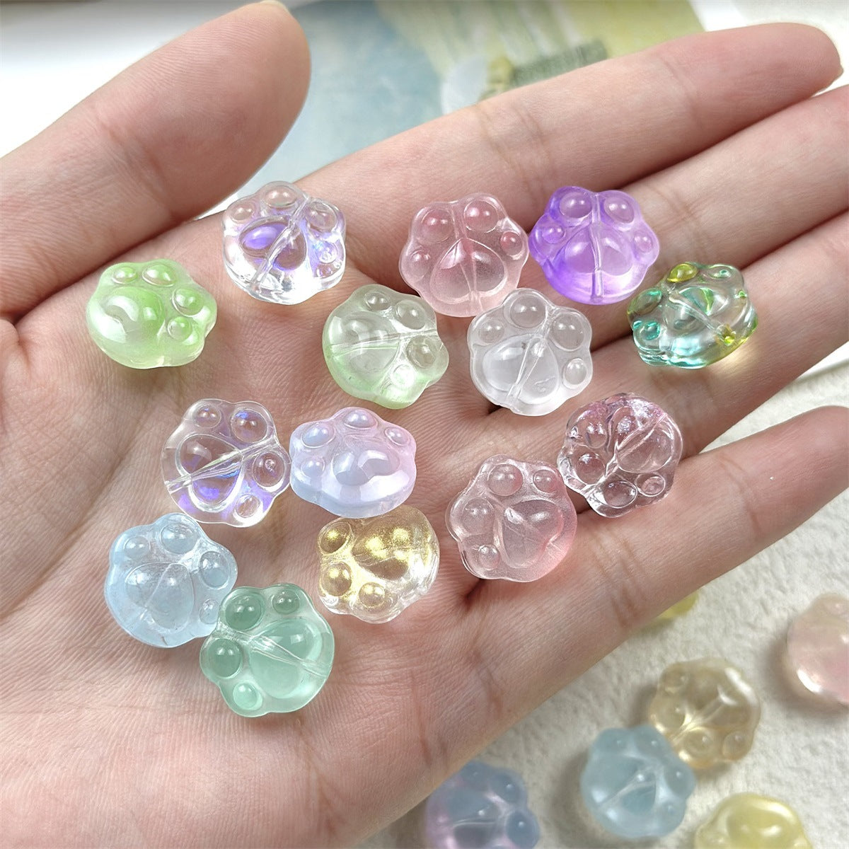 Jelly Color Cat Claw Glass Beads 15mm Translucent Pastel 50pcs 3