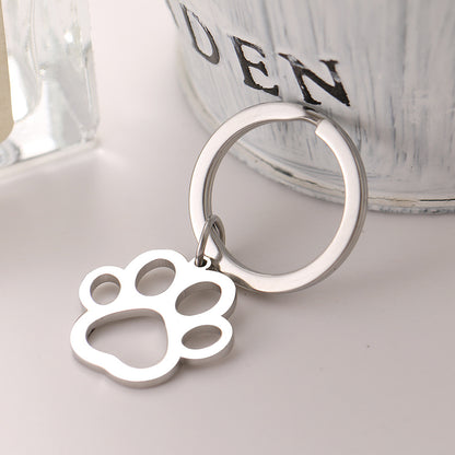 Stainless Steel Hollow Paw Dog Keychain Silver Tone 6