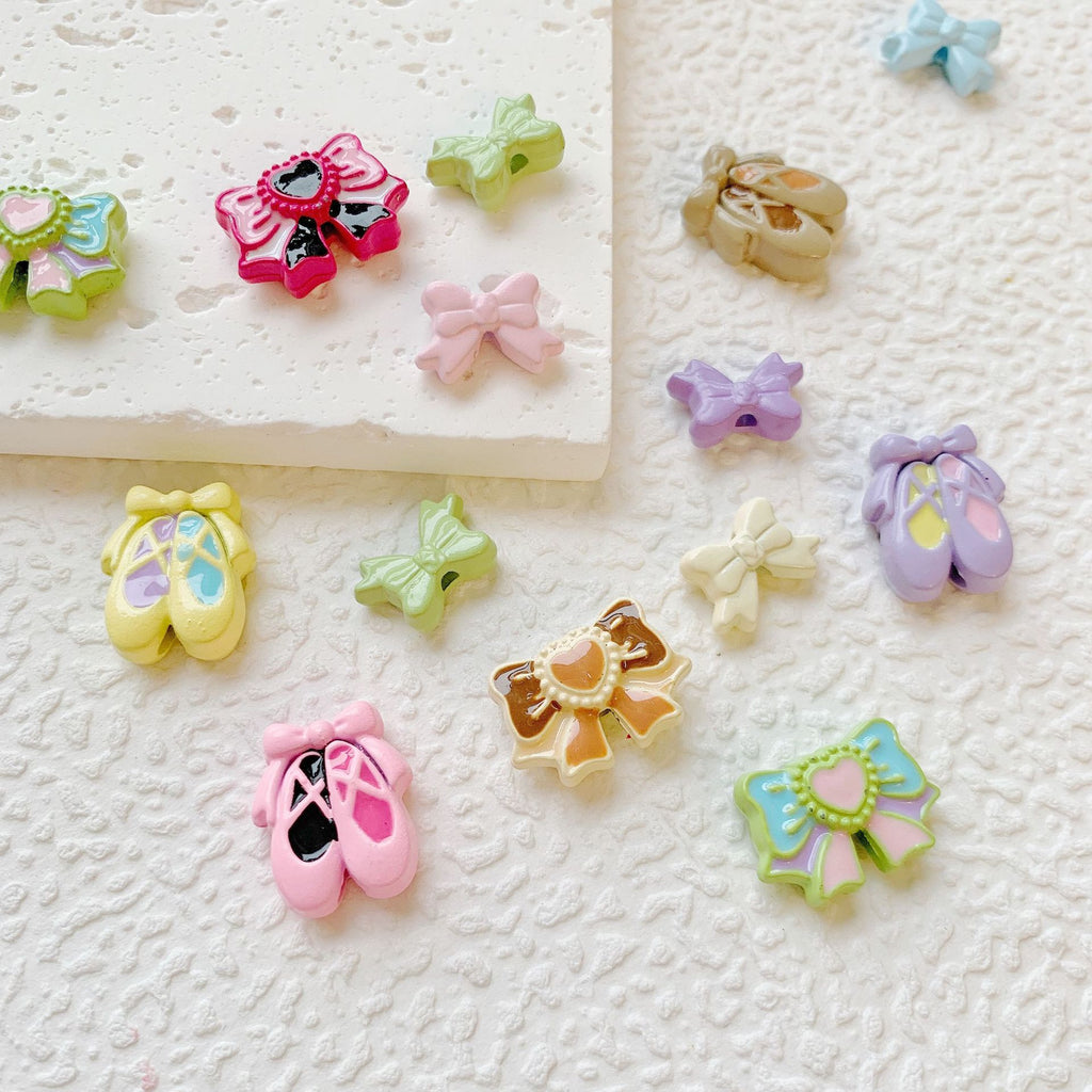 Bow Ballet Shoe Metal Beads Decorative Pastel Painted 20pcs 3