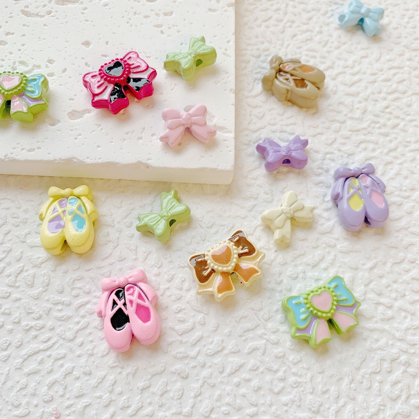 Bow Ballet Shoe Metal Beads Decorative Pastel Painted 20pcs 3