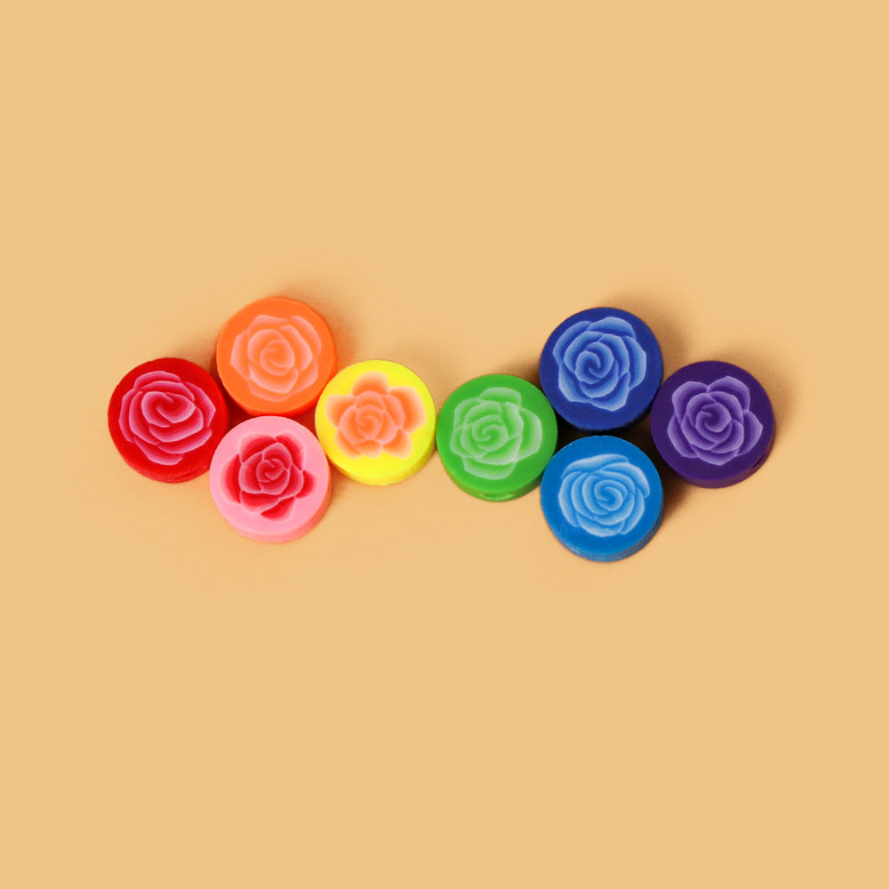 Flat Flower Clay Beads 10mm Colorful Rose Pattern Polymer 100pcs 3