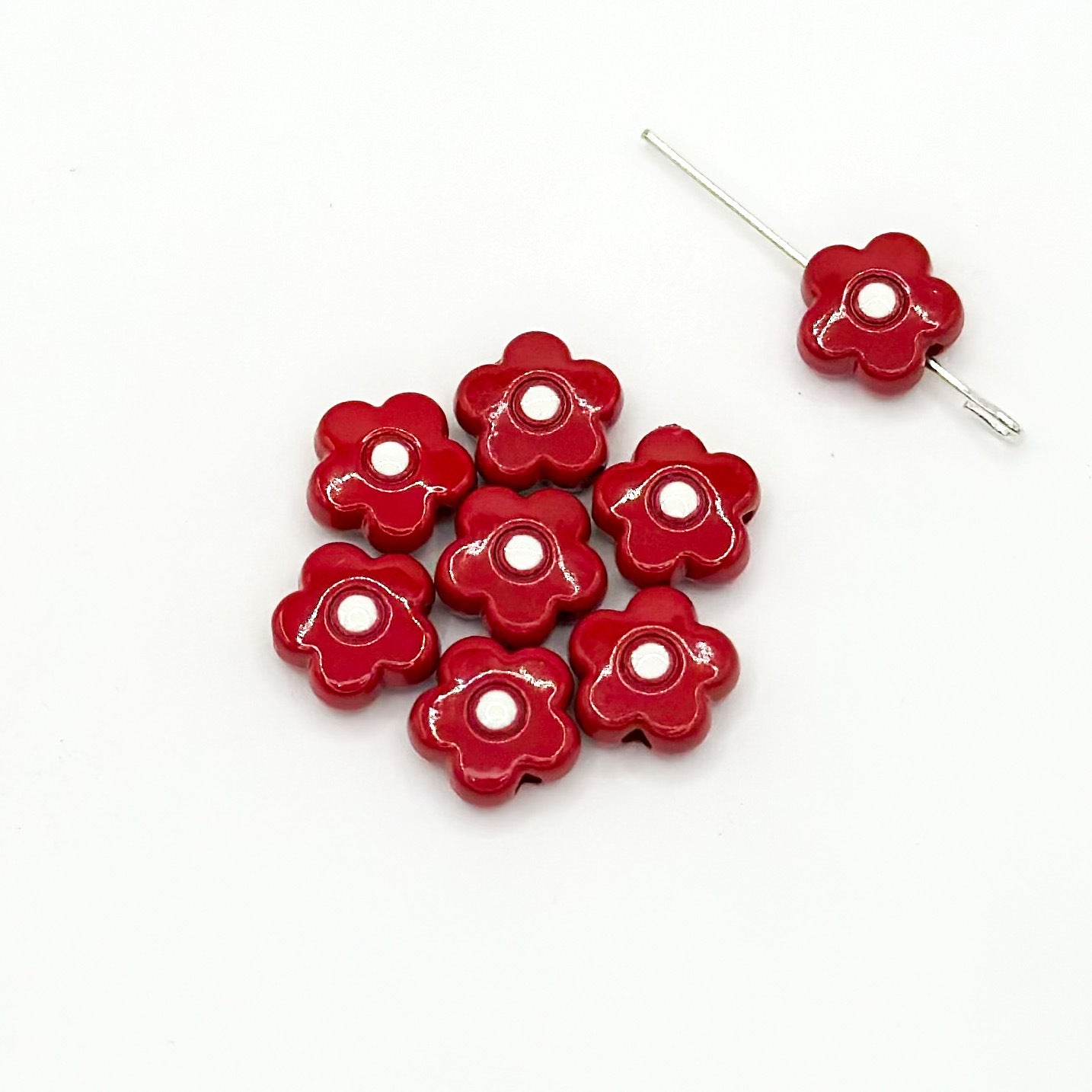 Flower Metal Beads 10mm Baking Painted Cream Two-Color Alloy 20pcs 18