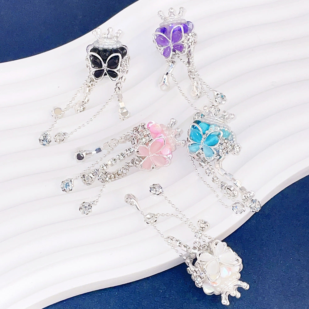 Tassel Crown Butterfly Metal Beads 24mm Silver Tone Alloy 6pcs