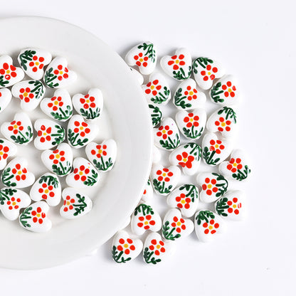 Fresh Floral Heart Ceramic Beads 15mm Hand Painted 5pcs 6