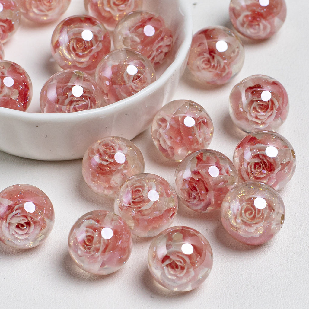 Clear Glazed Rose Resin Beads 16mm Round Decorative 10pcs 2