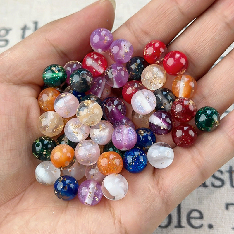 Semi-Transparent Gold Foil Resin Beads 10mm Sparkle Mixed Colors 100pcs 2