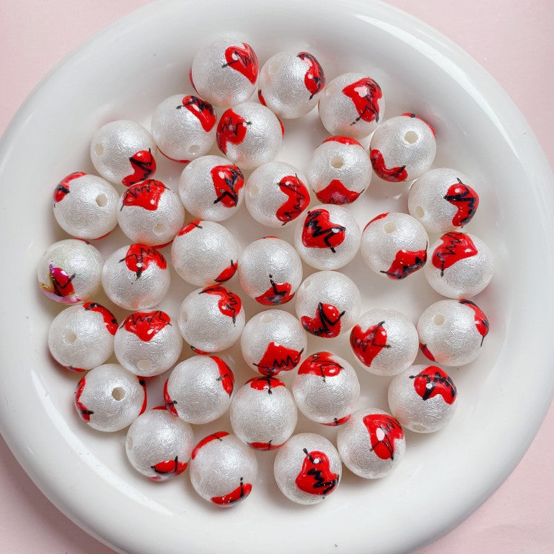 Painted Round Acrylic Beads 16mm Cartoon Hand Painted Imitation Pearl 5pcs 13