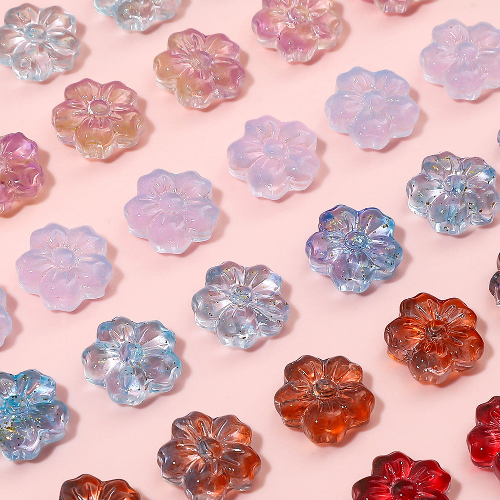 Transparent Cherry Blossom Glass Beads 14mm Gradient Pink Blue 10pcs