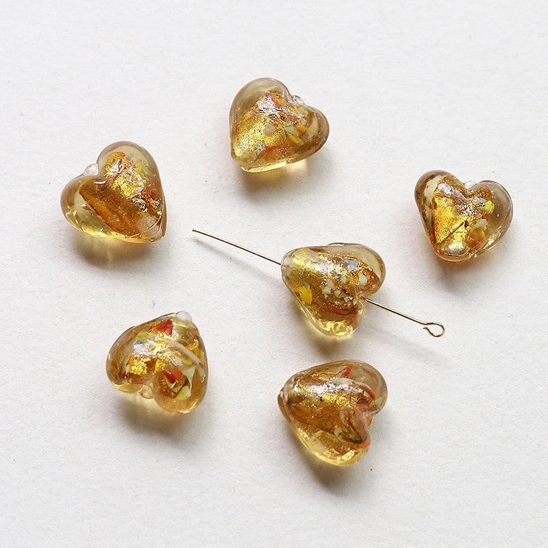 Lampwork Glass Beads Heart 15mm Gold Foil Mixed Colors 20pcs 8