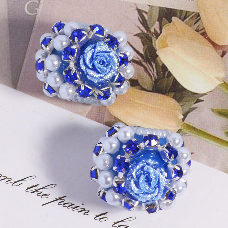 Fancy Rose Rhinestone Beads 25mm Polymer Clay Encrusted 5pcs 10