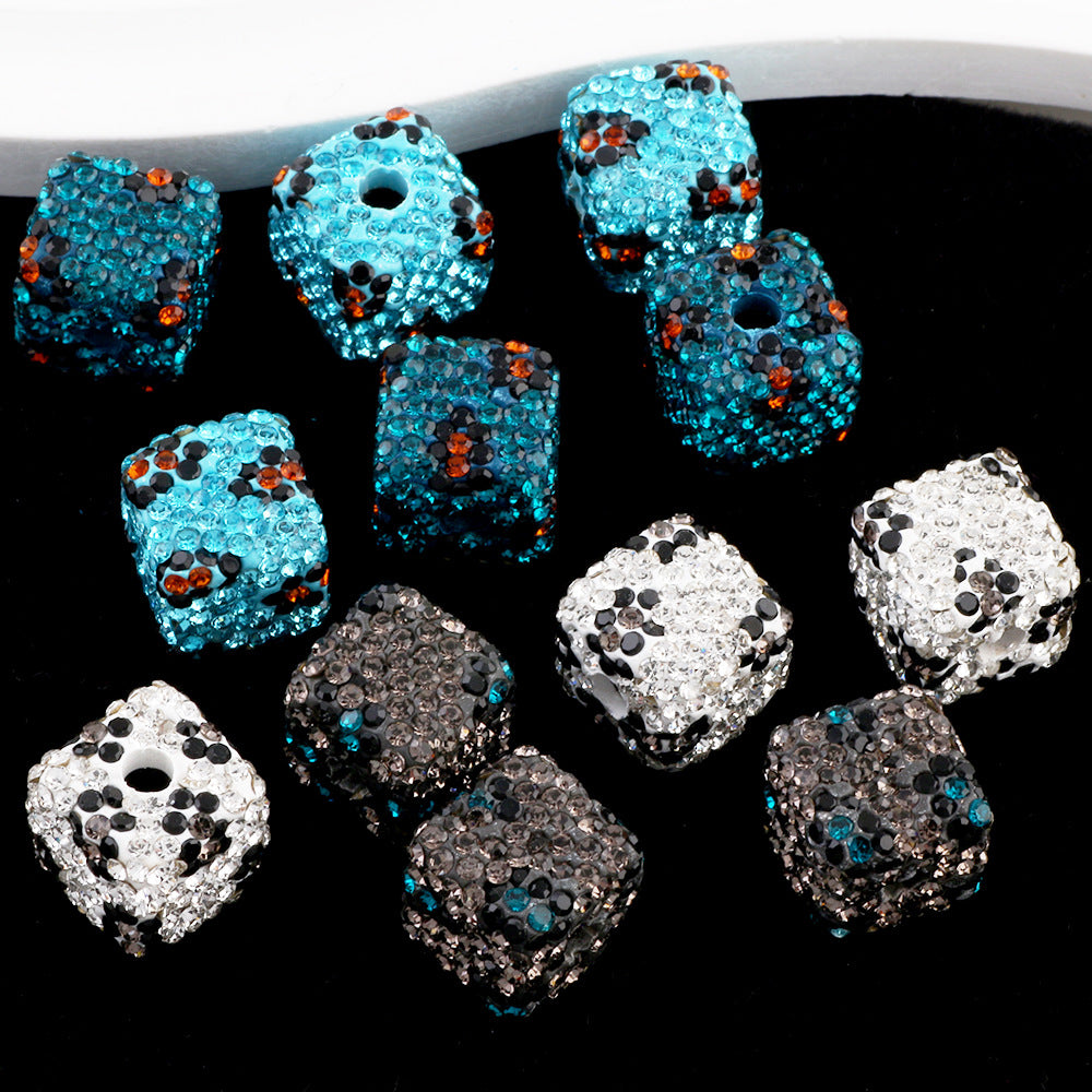 Polymer Clay Square Rhinestone Beads 14mm Blue Grey Leopard 3pcs
