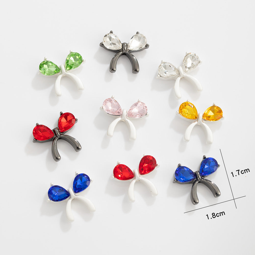 Jewelled Bow Rhinestone Beads 18mm Vibrant Colors Alloy 10pcs 2