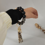 Leopard Print Silicone Bead Tassel Wristlet Keychain 3