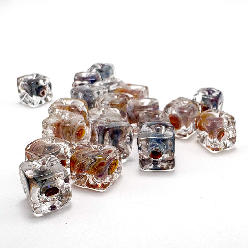 Lampwork Glass Beads Square 9.6x10.6mm Ripple Texture Dyed Core 10pcs 9