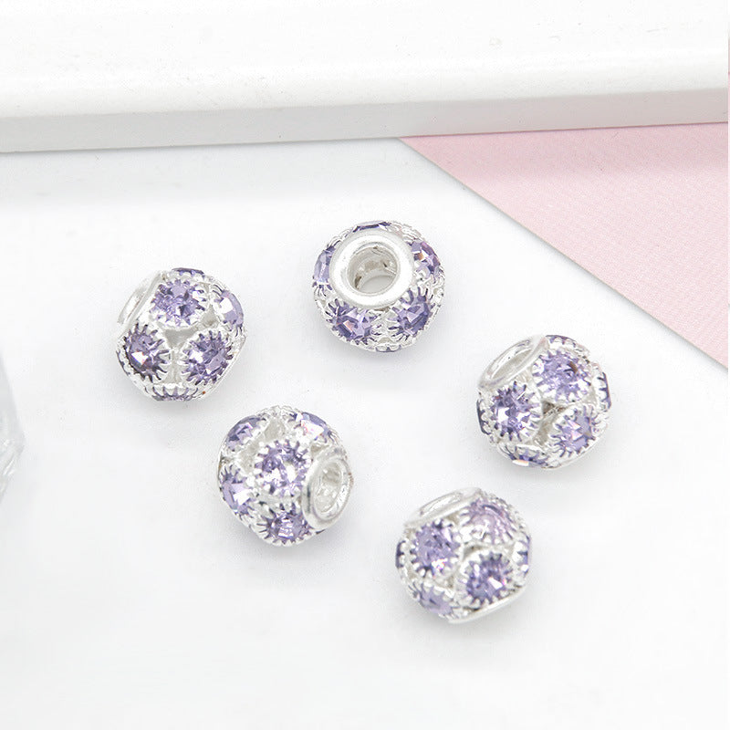Metal Rhinestone Hollow Spacer Beads 8mm 50pcs 7