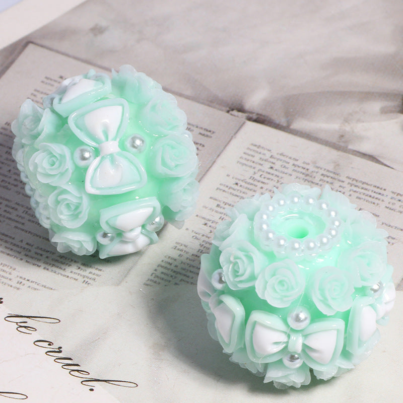 Floral Bubblegum Beads 20mm Bow Rose Cluster Polymer Clay 5pcs 8
