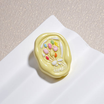 Hand Painted Oval Bouquet Acrylic Beads 28mm Colorful Floral 10pcs 9