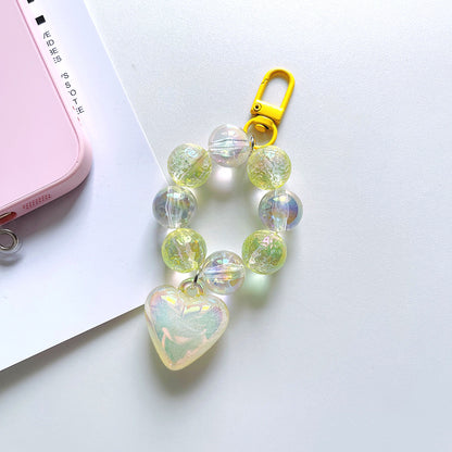 Crystal Bubble Heart Beaded Keychain Glass Iridescent Pink 13