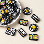 Silicone Focal Beads Cartoon Smiley Face Bold Black Background 20pcs