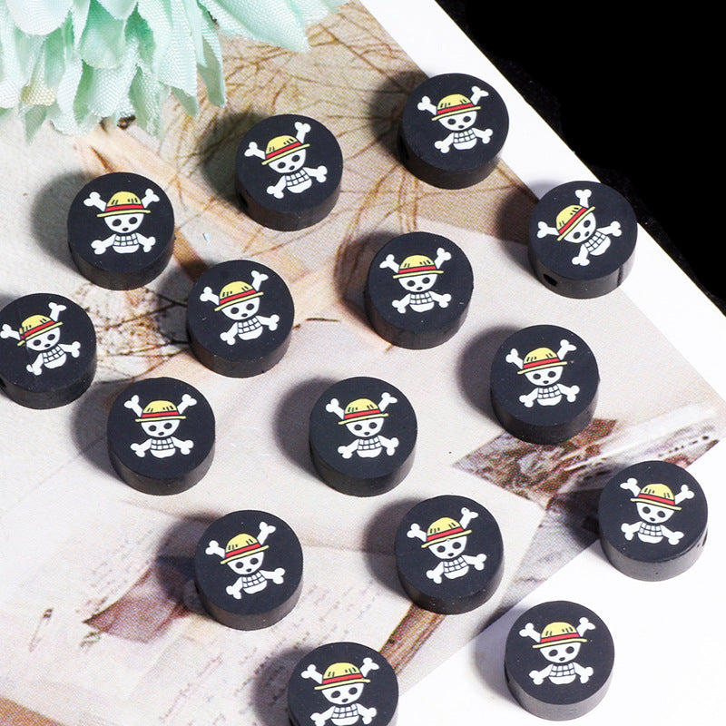 Flat Clay Beads 10mm Black Skull Crossbones Design 200pcs 2