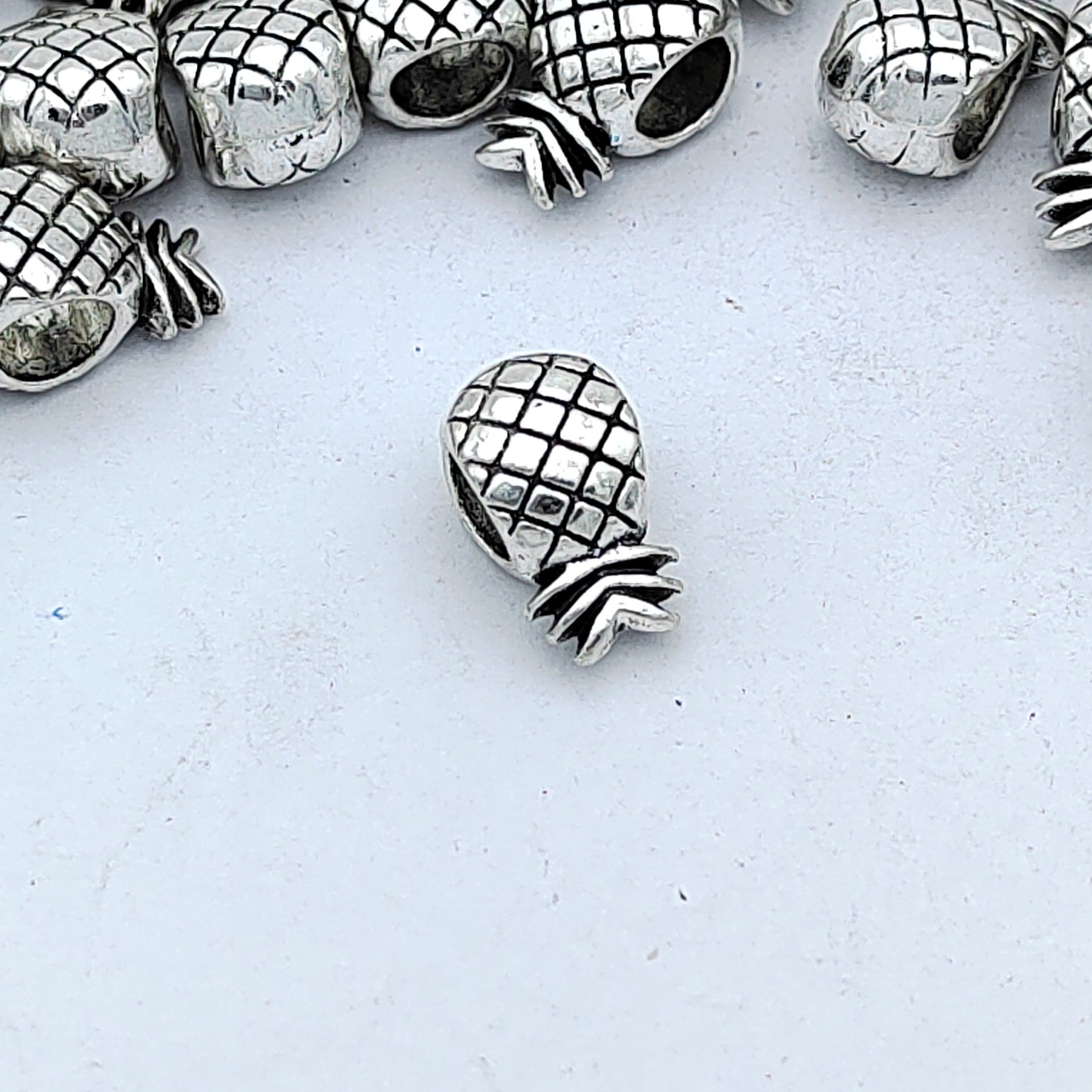 Pineapple Metal Beads 11mm Silver Tone Large Hole 100pcs 4