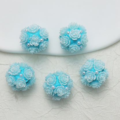 Embellished Flower Cluster Clay Beads 20mm Gradient Rose 10pcs 27