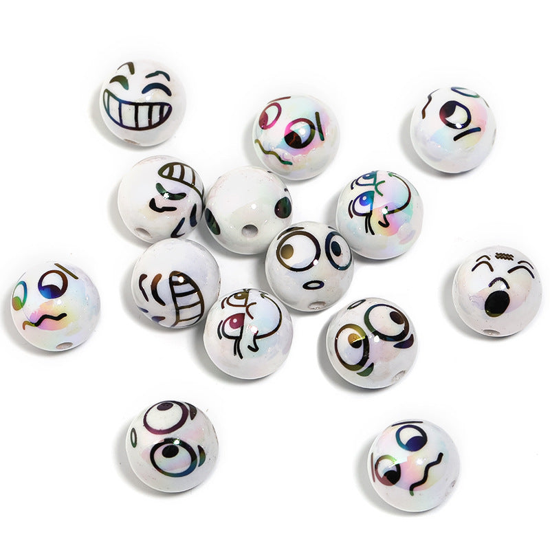 UV Plating Round Acrylic Beads 16mm Funny Emoji Faces 50pcs 5