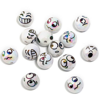 UV Plating Round Acrylic Beads 16mm Funny Emoji Faces 50pcs 5