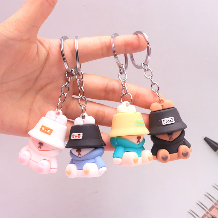 Silicone Dog Keychain with Colorful Fisherman Hat Charm
