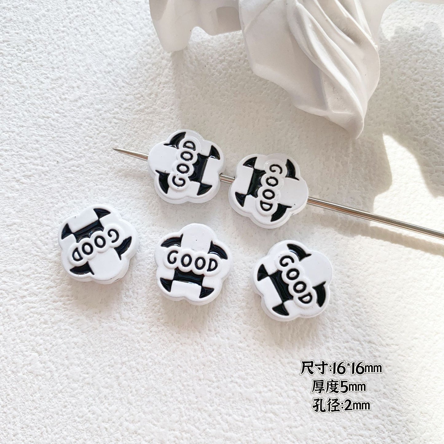 Baking Painted Black and White Metal Beads Quirky Shapes 10pcs 18