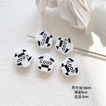 Baking Painted Black and White Metal Beads Quirky Shapes 10pcs 18