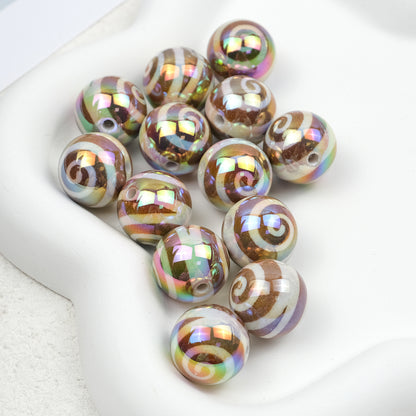 UV Plating Round Acrylic Beads 16mm Lollipop Rotating Pattern 50pcs 8