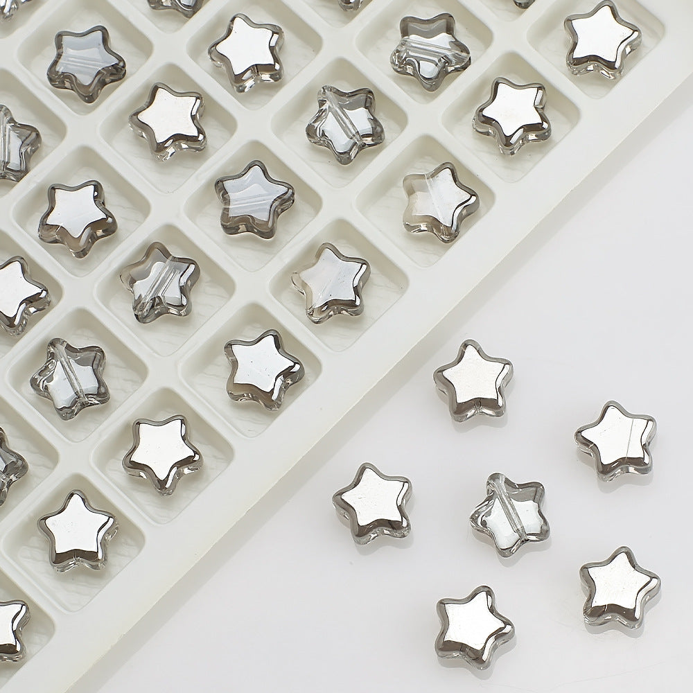 Plated Star Shaped Glass Beads 8mm Rainbow Electroplated 100pcs 20