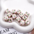 Vintage Spring Floral Plaid Square Acrylic Beads 13mm 50pcs 5