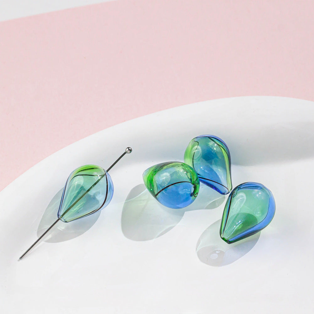 Irregular Hollow Water Drop Blown Glass Beads 22/29mm 4pcs 10