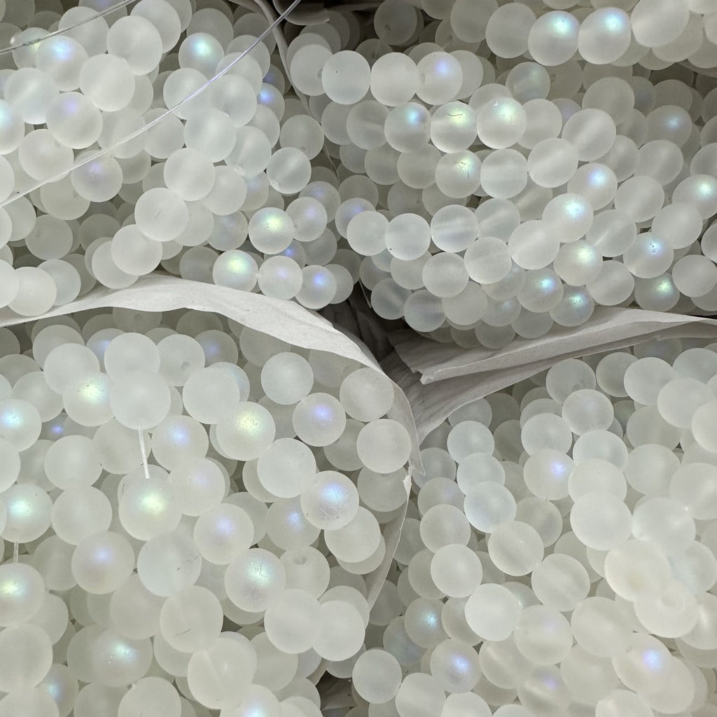 Electroplated Frosted Mermaid Glass Beads 6-10mm Pearlescent Rainbow Sheen 5