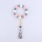 Leopard Print Silicone Bead Tassel Wristlet Keychain 6