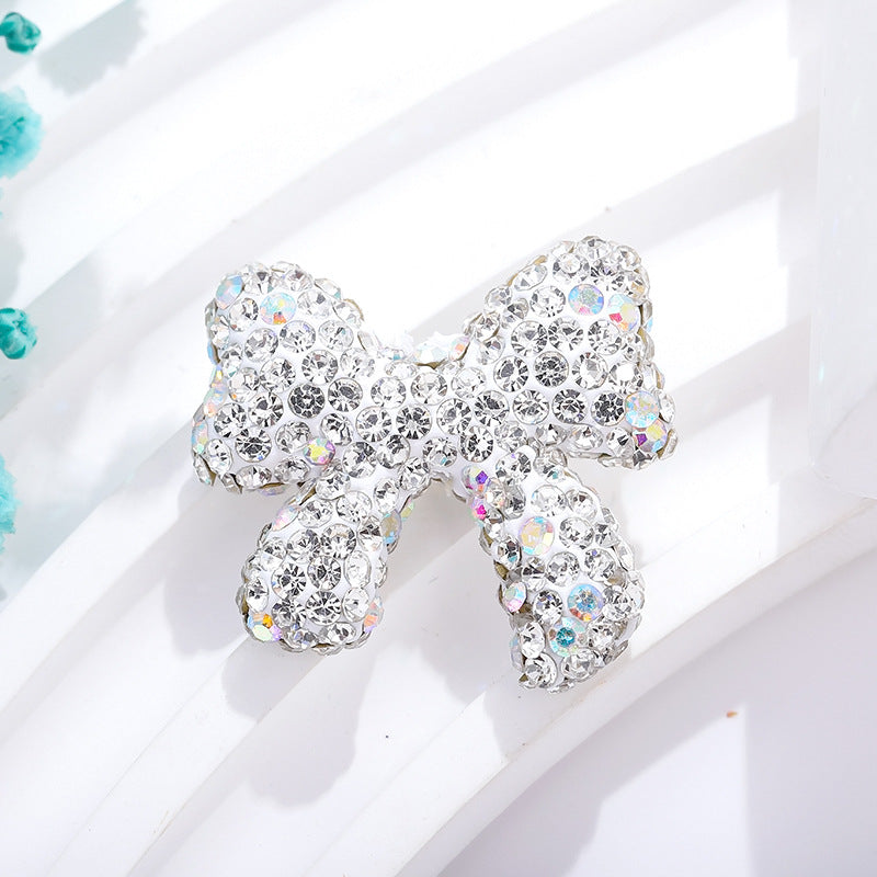 Rhinestone Bow Clay Beads 28mm Colorful Sparkle 5pcs 5