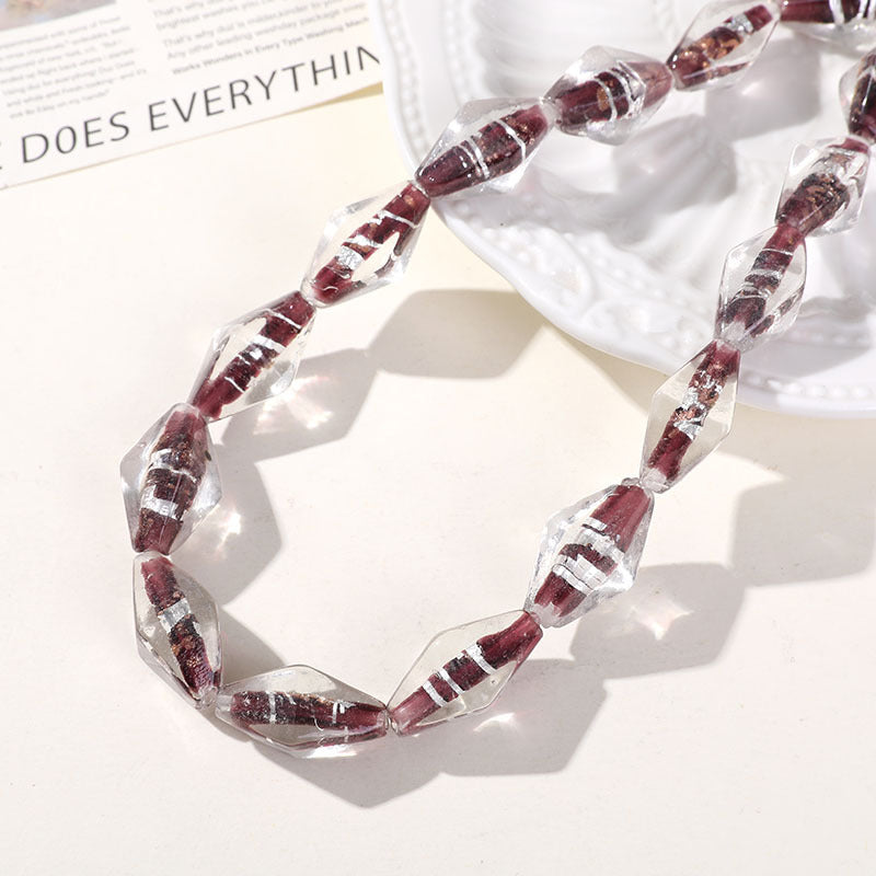 Lampwork Glass Beads Rhombus 24mm Silver Foil Filled Dyed Core 10pcs 12