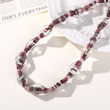 Lampwork Glass Beads Rhombus 24mm Silver Foil Filled Dyed Core 10pcs 12