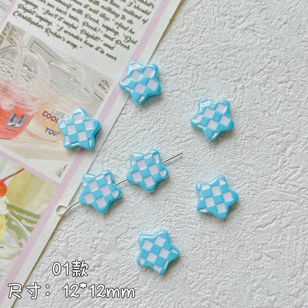 Star Metal Beads 12mm Baking Painted Plaid Pattern 10pcs 6